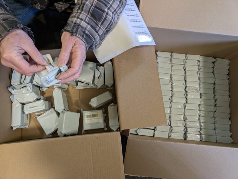 FNSKU labeling in progress at MoRo Prep Amazon prep center Canada