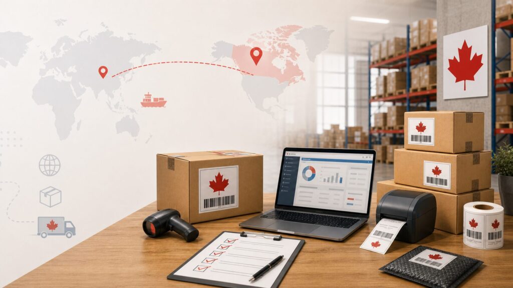 Amazon prep center FAQ visual: FNSKU labeling, returns, and cross-border shipping into Canada FBA for global sellers