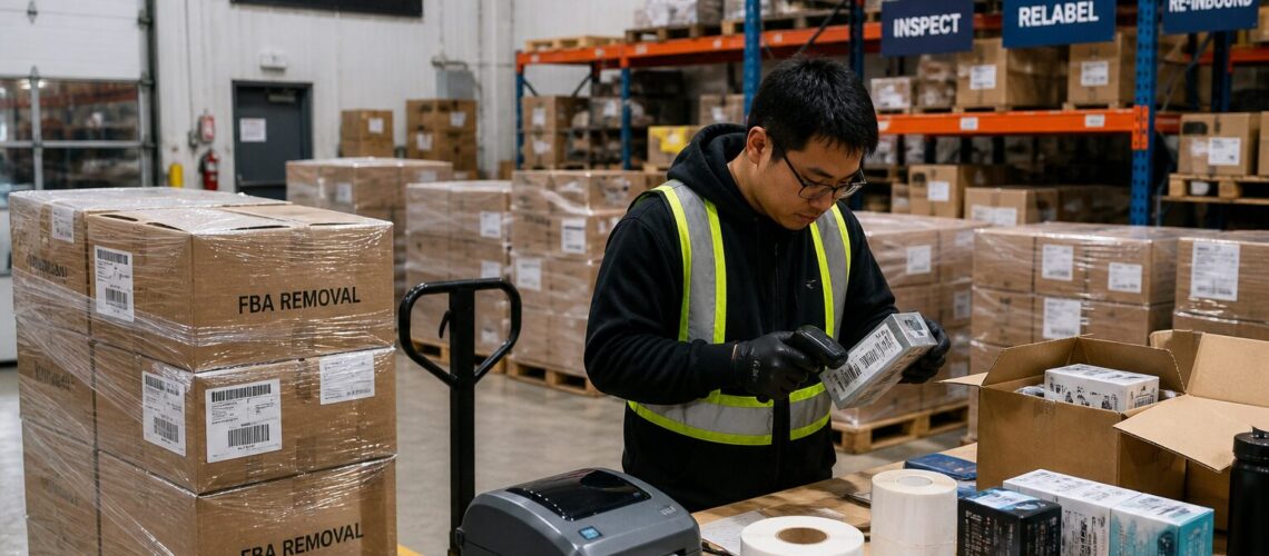 Canadian prep center receiving Amazon removal orders for inspection, relabeling, and FBA recovery